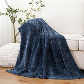 BATTILO HOME Navy Throw Blanket for Couch, Dark Blue Throw Blanket for Sofa, Chair, Living Room, Chenille Knit Throw Blanket for Bed Living Room Home Decor, 51"x67"