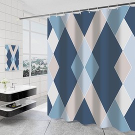Lkw Ogechi Blue Shower Curtains 200cm Drop Max 240cm, Polyester Weighted Shower Curtains for Bathroom, Prism Patten Washable and Anti-mould Fabric Shower Curtain Liners (240x200cm)