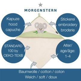 Morgenstern Children's Hooded Towel 100 x 100 cm Koala Green