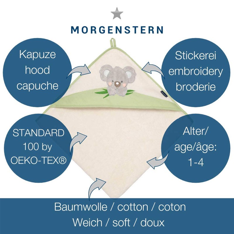 Morgenstern Children's Hooded Towel 100 x 100 cm Koala Green