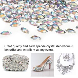 Watris Veiyi Horse Eye Gems, 500pcs Horse Eye Rhinestone, Acrylic Flatback Rhinestones, 7x15mm Crystal Shiny Nail Rhinestones for Costumes Designers Nail Supplies DIY Crafts(White)