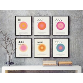 EDUS Angel Number Posters, Aura Poster for Room Aesthetic Wall Decor, Set of 9 (8x10 inch), Preppy Poster Prints for Bedroom Decoration,Preppy Decor (UNFRAMED) (Aura Angel Mix)