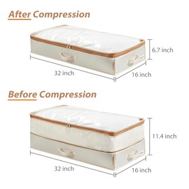 EITMOW Under Bed Storage Container with Double Zippers, Foldable Oxford Fabric Organizer with Clear Top, Hard-Sided, Compressible Clothes & Blanket Bin, 32x16x11.4 Inch (4 Pack, Beige)
