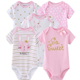 Kiddiezoom Baby Bodysuits 5-Pack, Short Sleeve Rompers Boys Girls Sleepsuit Summer Cotton Infant Onesie Clothes