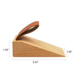 2 Pack Wood Door Stopper Small Wood Door Wedges Soild Beech Wood Doorstops Security Door Stopper with Leather Band for Hanging