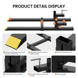 MERXENG 60" Clamp on Pallet Forks, 1500Lbs Heavy Duty Fork Rack without Stabilizer Bar for Loader Bucket Skidsteer Tractor