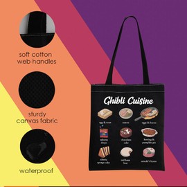 SG Anime Movie Inspired Gift SG Foods Lover Gift SG Anime Movie Merchandise SG Food Tote Bag (G-hi Tote CA) (Ghi Black Tote CA)