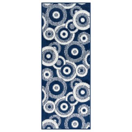 Coastal Runner Rug Non Slip | Retro Modern | Beach House Blue | Custom Cut Length 2'3" x 8' (Runner) | Machine Washable | REMNAZ