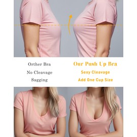 HACI Women's Push Up Bra Wirefree Padded Plunge Everyday T-Shirt Comfortable Seamless(Beige,38DD)