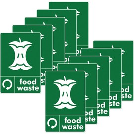10 Pack Food Waste Bin Sticker, Recycling Stickers for Bins, Durable and Waterproof Bin Stickers for Wheelie Bins, Home, Garden, Office, School, 5.91 * 3.94 Inch, Green with White Text