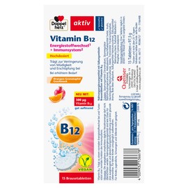 Doppelherz Vitamin B12 - High Dose Vitamin B12 as a Contribution to Normal Energy Metabolism - 15 Vegan Effervescent Tablets with Orange Pomegranate Flavour