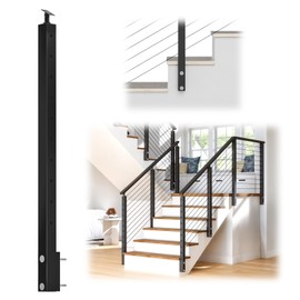 HOPUMTAN 36" Side Mount Stair Post Black Stainless Steel Cable Railing Post with Adjustable Top for 25-35 Degrees 36"x2"x2" Square Stair Cable Railing System Indoor Outdoor HP12