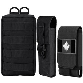 IronSeals 3 Pack Tactical Molle Admin Pouch, Flashlight Pouch, Cell Phone Holster Pouch with Flag Patch