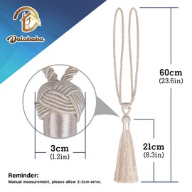 Dalababa Pack of 4 Curtain Holders, Tiebacks, Curtain Holders, Polyester Cotton Rope with Tassel, Curtain Tiebacks, Decorative Window, Plain Curtains Accessories, Beige