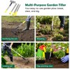 Garden Hand Tiller Cultivator, 4-Tine Adjustable Long Handle, Heavy Duty