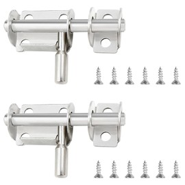 Stainless Steel Door Latch, Left Door Lock Latch, Round Bar Latch, Stainless Steel [2 Pieces] with 12 Screws for Dedicated Door Bolts, Suitable for All Kinds of Door Bolts, Bathrooms, Bedrooms, Sliding Doors, Etc