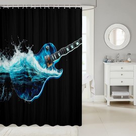 Cool Guitar Bass Bath Curtain 72"x72" 3D Water Modern Artistic Shower Curtain for Kids Decor Musical Instrument Bathroom Shower Curtain Set Polyester Rock Roll Music Lover Bathroom Accessories