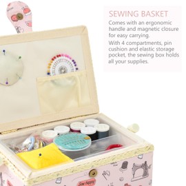 NOTIONSLAND Sewing Baskets for Home, Medium-Sized Sewing Box for Storage and Organisation, Sewing Basket with Accessories, Gift for Christmas, Thanksgiving, Mother's Day (Rink)