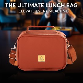 Umami Adult Lunch Box for Women/Men, Premium Vegan Leather Small Insulated Bag, Perfect Capacity, Reusable & Easy to Clean Office Lunch Bag for Women/Men, Cute & Practical Cooler Tote, Elegant Brown