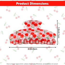 JazSwirl Cherry Hair Claw Clip for Women, 3.5 x 1.6 In PVC Cherry Hair Clip with Strong Hold, Cute Kawaii Cherry Claw Clip for Thick Hair, Stylish Cherry Hair Accessory for Summer Beach Daily Wear