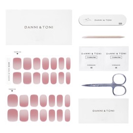 DANNI & TONI Semi Cured Gel Nail Strips Pink White Ombre (Rosy Dawn) Mirror Gel Nail Stickers Glazed Donut Nails 28 Stickers