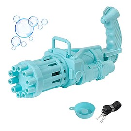 Bubbles Automatic Bubble Gun, Electric, 10 Hole Large Capacity Foam Spear Upgrades, Bubble Bubbles, Outdoor Play, Children's Gift, Water Play Toy, Bath Toy (Blue)