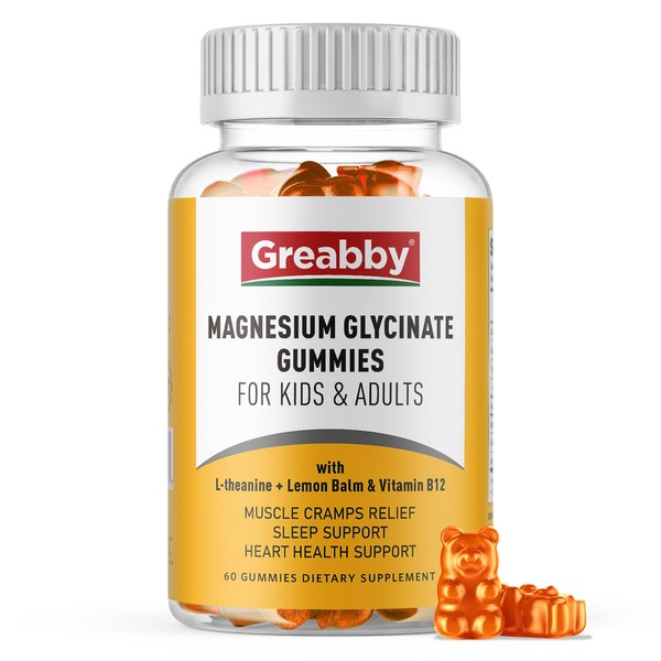 GREABBY Magnesium Gummies 300mg per Serving - Magnesium Glycinate Gummies for Kids & Adults, Magnesium Supplements - Promotes Sleep, Muscle, Relaxation (60Count)