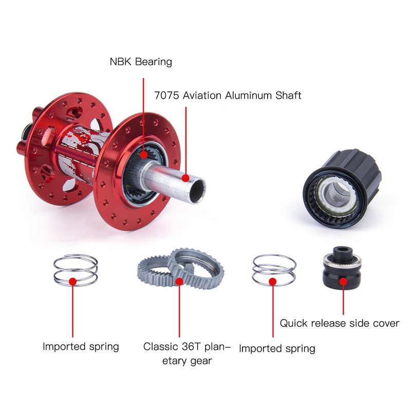2pcs Bolany Bicycle Hub Red Aluminium Alloy 32 Holes 4