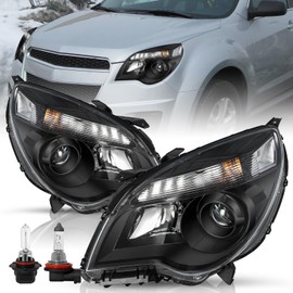 TUSDAR Headlights Assembly Fit 2010-2015 Chevy Equinox Halogen Type LS/LT/LTZ Projector Headlamp Black Housing with Clear Reflector