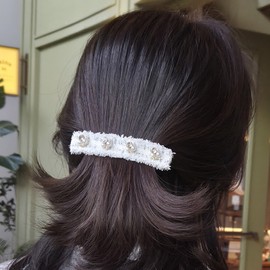 (2 types) Burnaby Tweed Pearl Cubic Straight Point Hairpin Pure White / (2종) 버나비 트위드 진주 큐빅 일자 포인트 헤어핀 퓨어화이트