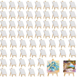 Mini Canvases with Easel Sets for Painting Small Art Stretched Canvases Panels Pack with Wood Display Easel for Kids Birthday Parties Back to School Valentine's Day Gift(32 Pack,6 x 6 Inch)