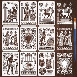 FINGERINSPIRE 9PCS Ancient Greek Culture Stencils for Painting with Brush 21x29.7cm Reusable Ancient People Template Hollowed Architecture Symbol Pattern Stencil Architecture Theme Template