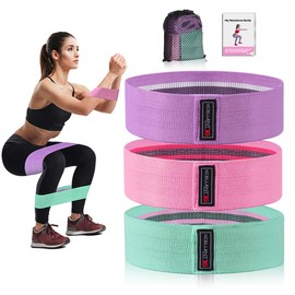 Resistance Bands, Xcellent Global 3 Pcs Non-Slip Fabric Resistance Bands for Butt, Leg & Arm, Circle Workout Hip Bands with Varied Resistance Levels, Perfect for Home Workout or Gym Fitness, Carry Bag and Instruction Included (15",15",15"/Green, Pink, Pu