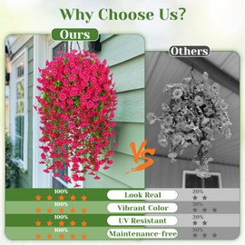 MARTINE MALL 2 Pcs Look Real Artificial Flowers for Outdoors, Realistic Artificial Hanging Flowers for Outdoors, UV Resistant Fake Hanging Plants Silk Petunia Faux Flowers for Porch Patio, Rose Red