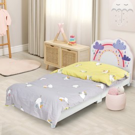 HONEY JOY Twin Bed Frames for Kids, Toddler Wooden Twin Bed Platform with Headboard & Slat Base, No Box Spring Needed, Children Bedroom Furniture for Boys Girls, Fits Standard Twin Mattress, Rainbow