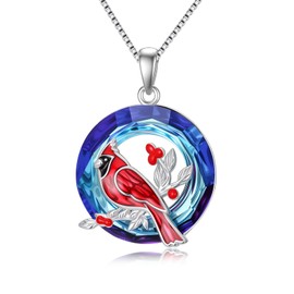 LONAGO Cardinal Crystal Necklace Sterling Silver Red Cardinal Pendant Necklace Gift for Women