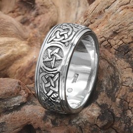 Moonlight Mysteries Silver Celtic Knot Pentacle Spinner Worry Ring for men or women (sz 4-15) sz 7