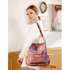 Forrica Women's Backpack, Travel, Casual, Backpack, School, Shoulder Bag, Girls, Work, Business Bag, School Commute, PU Leather, Daypack, Pink