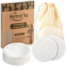 Hima'la Reusable Makeup Remover Pads 10 Pcs with Washable Laundry Bag | Bamboo Reusable Make Up Remover Pads - Eco Friendly Soft & Gentle Reusable Cotton Pads Makeup Remover | All Skin Types