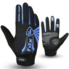 FDX Full Finger Winter Cycling Gloves, Thermal Warm, Water Resistant, Windproof, Anti- Shocking Gel Padded Palms, Touchscreen, Breathable Anti-Slip Men Women MTB, Racing, Riding, Running, (Blue M)