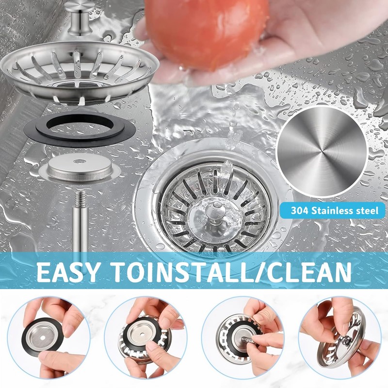 2 Pack Kitchen Sink Strainer, Stainless Steel Sink Drain Stopper,