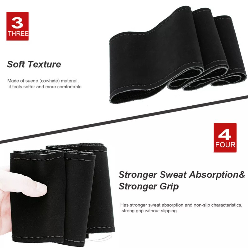 XUKEY Suede Steering Wheel Cover Leather anti-slip Stitch on 15