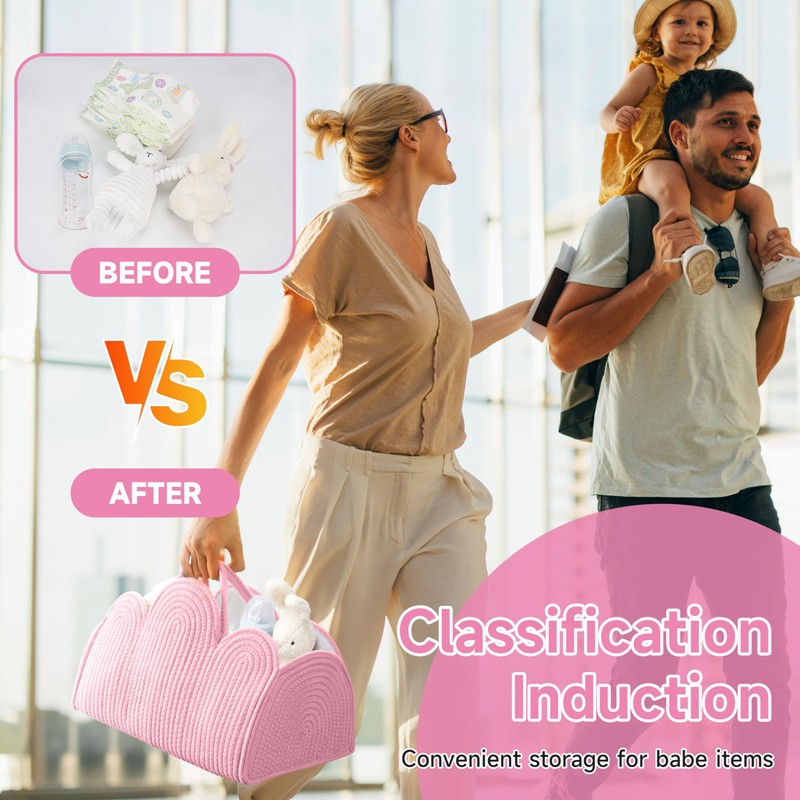 Maxuni Cotton Rope Diaper Caddy Basket Pink