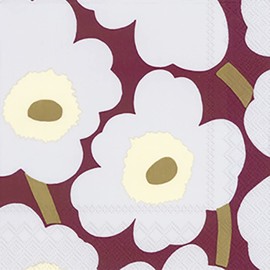 Marimekko UNIKKO Bordeaux Cocktail Napkins - 25 cm Square 20 2 ply Napkins in a Pack