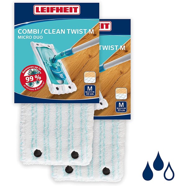 Leifheit Set of 2 Clean Twist M Micro Duo Mop Covers for All Floor Types, Floor Mop Replacement Cover for Ideal Dirt Absorption Thanks to 2 Fibre System, Microfibre Cleaning Cloth Ideal for Tiles and