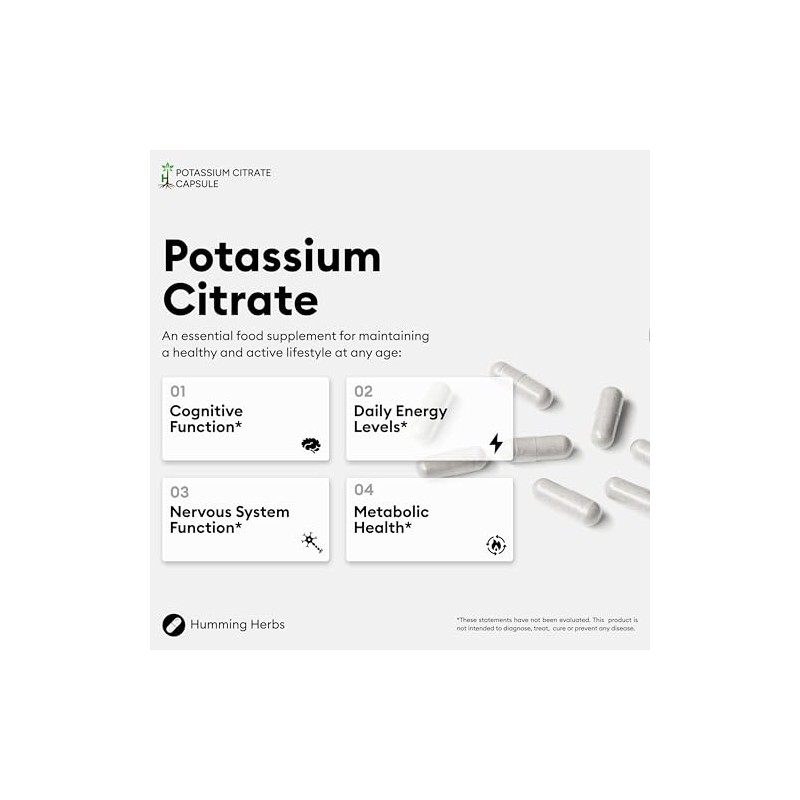Humming Herbs Potassium Citrate Supplement | 1100 mg per Serving