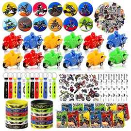 HEPBAK Super Dirt Bike Party Favors Include Temporary Tattoos Mini Dirt Bike Keychain Badge Wristband Goodie Bags Stickers Motocross Party Decorations Birthday Party Supplies (122)