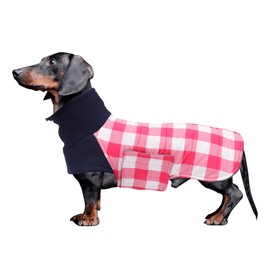 Geyecete Warm Thermal Quilted Dachshund Coat,High Neckine String Holes Dachshund jacketOutdoor Dog Apparel with Adjustable Bands for Small,Medium Dog-Pink-S