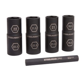 Steelman Pro 5-Piece 1/2-Inch Drive Metric 6-Point Thin Wall Impact Flip Socket and Knockout Bar Set with Half Sizes (18.5 x 19.5mm, 21 x 21.5mm, 22 x 22.5mm, and 21.5 x 22.5mm Sockets)