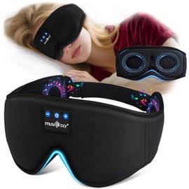 MUSICOZY Cooling Sleep Mask Headphones for Side Sleepers, Breathable Bluetooth Sleep Mask for Hot Sleepers with 100% Blackout, Soft Comfortable 3D Blackout Eye Mask with No Eye Pressure, 14H Playtime